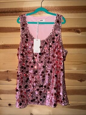 Grace Karin Pink Sequin Camisole Tank